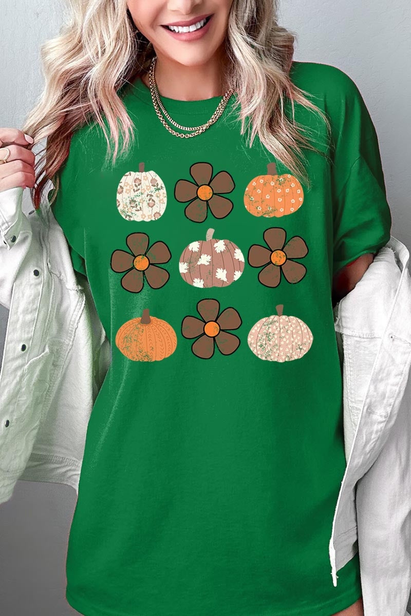 5000-E3117 Pumpkins & Flowers Fall Graphic Heavy Cotton Tee $9