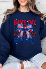 UL180P-E3087 Red Blue Football Game Day Bow Plus Sweatshirt $25