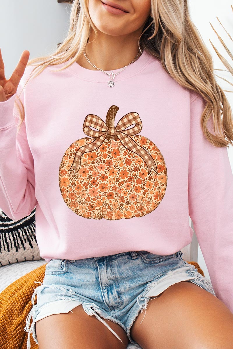 UL180-E3135 Floral Fall Pumpkin Graphic Sweatshirt $20