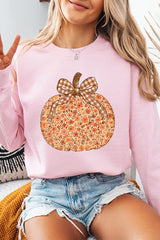 UL180-E3135 Floral Fall Pumpkin Graphic Sweatshirt $20