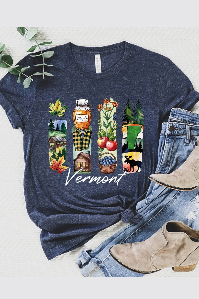 US3001P-E3061VT Vermont State Brushstroke Graphic Plus Tee $16