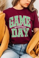 US3001P-E3128 Green Gingham Game Day Graphic Plus Tee $16