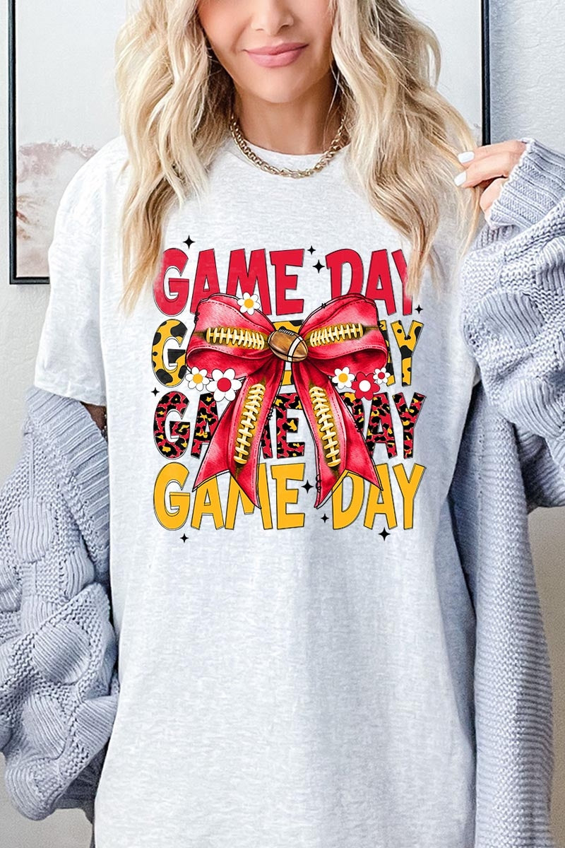 5000P-E3091 Red Yellow Football Bow Plus Heavy Cotton Tee $12.75