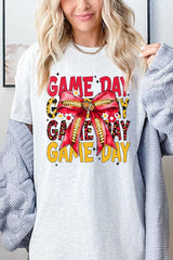 5000-E3091 Red Yellow Football Game Day Bow Heavy Cotton Tee $9