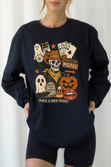 UL240-E3107 Spooky Western Skeleton Graphic Long Sleeve Tee $13.75