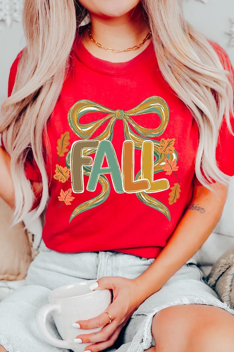 US3001-E3121 Fall Brushstroke Bow Graphic Tee $12.5